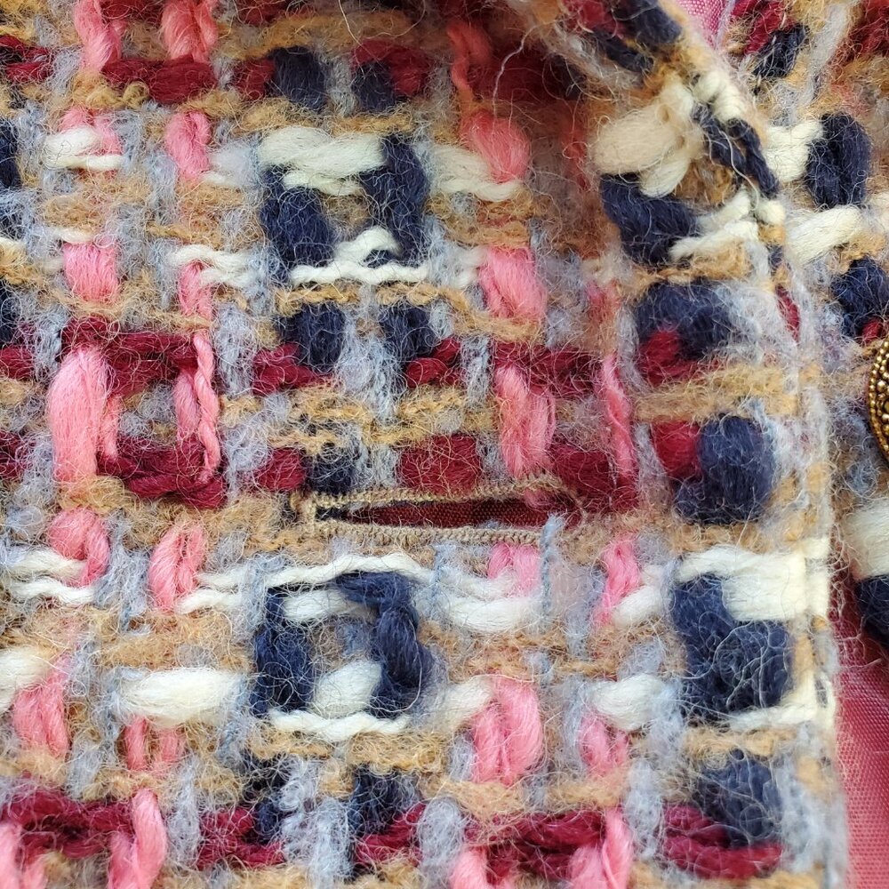 FASHIONISTA SZ M Vintage Tweed Wool/Mohair Blend Blazer  Pink Red Tan Made USA - Picture 7 of 9